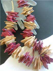 Chunky & Unusual Abstract Disc Vintage Necklace Choker Burgundy Beige 