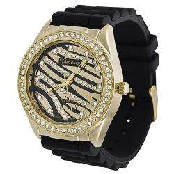 Geneva Womens Platinum Black Silicone Watch  