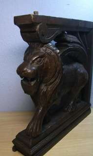 Antique Oak Wood Carved Lion Ornament #1  