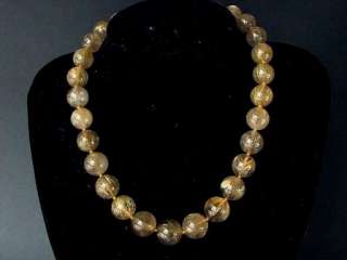 Necklace Gold Rutilated Quartz 13 16mm Round Beads 925  