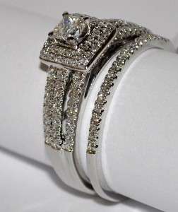 DIAMOND WEDDING SET 14K WHITE GOLD .72CT 2PC ENGAGEMENT RING + BAND 