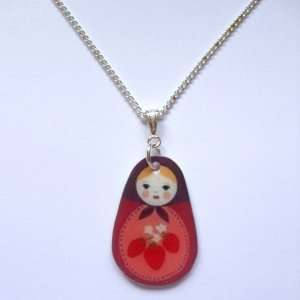   Sour Cherry Silver plated base Nested Russian Doll Necklace 4 Jewelry