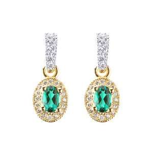  1.46 Ct Round Emerald Solid 14K Yellow Gold Earrings 