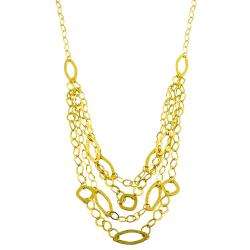   Yellow Gold 3 strand Hammered Oval Link Bib Necklace  