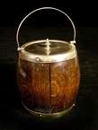Vintage English EPNS Wooden Barrel Cookie Jar Container  