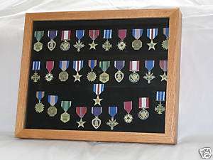 MILITARY MEDAL COLLECTABLE DISPLAY CASE OAK 17X21  