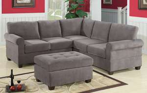 Pcs Sectional Sofa Charcoal Waffle Suede with Ottoman Set, Couch 