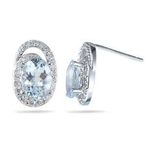  0.23 Cts Diamond & 2.66 Cts Sky Blue Topaz Earrings in 14K 