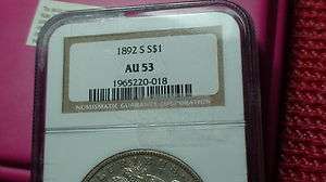 1892 S MORGAN $ NGC AU 53 ***ALMOST THERE *** ALL WHITE COIN  