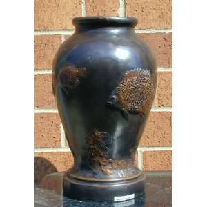  Metropolitan Galleries SRB85034 Fish Fresco Vase Bronze 