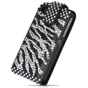   BLACK ZEBRA LEATHER BLING FLIP CASE COVER FOR iPHONE 4 Electronics