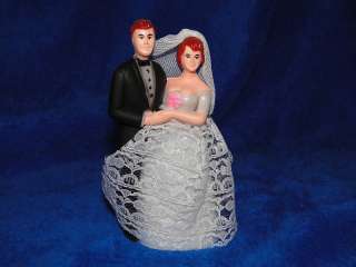 NEW RED HAIR BRIDE WHITE LACE GROOM BLACK SUIT FIGURINE  