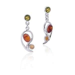    Sterling Silver Baltic Amber Paisley Design Earrings Jewelry