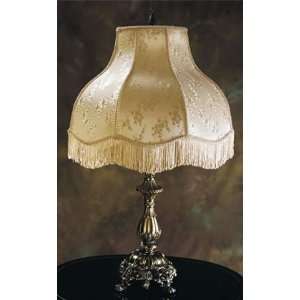  Antique brass reproduction lamp with fringed tulip shade 