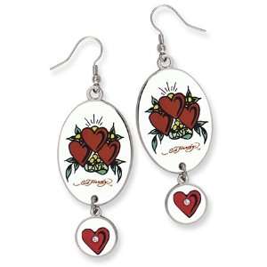  Ed Hardy Dangling Heart Earrings/Mixed Metal Jewelry