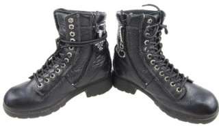HARLEY Black Leather Ankle Lacer Motorcycle Boots Inside Side Zippers 