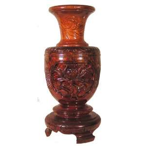  Vase Wood Carrved Flowers of Tibet Offering Vase Naga Land 