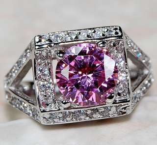 Pink Sapphire & White Topaz 925 Solid Sterling Silver Ring Sz 7  