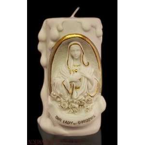  Our Lady of Sorrows White Alabaster Votive Candle Holder 