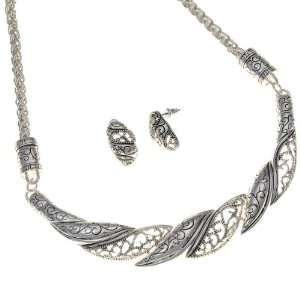  Designer Style Silvertone Twist Necklace and Earring Set 