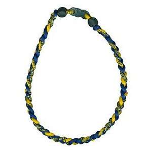  Titanium Ionic Braided Necklace   Navy Blue/Gold Sports 