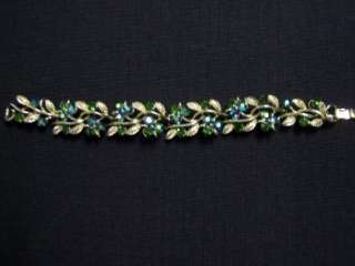 Lisner Vintage Aurora Borealis bracelet W/Goldtone Leaf  