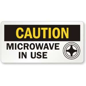  Caution Microwave In Use (with graphic) (white) Laminated 