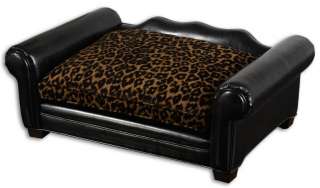 This plush and comfy cushioned leopard print pet bed has a hardwood 