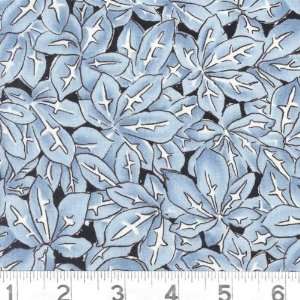  45 Wide Pressed Flowers Leaves Blue Fabric By The Yard 