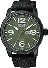 citizen eco drive military black plated 100m canvas strap watch