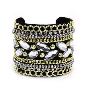 Precious Cuff Bracelet ; 2.5W; Black Suede with Gold Metal; Clear 