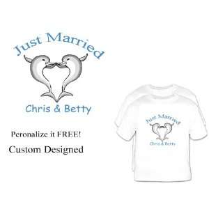  2 Custom Just Married Wedding T Shirts Dolphins TackyT 