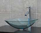Bathroom Frosted Square Glass Vessel Vanity Sink Chrome Waterfall 