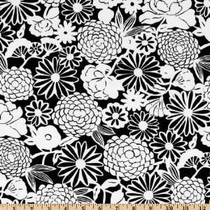  44 Wide Midwinter Garden Large Floral Black/White Fabric 