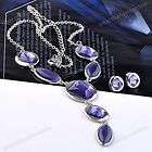   Facet Lavender Lucite Beads Silver Tone Necklace Ear Studs Jewelry