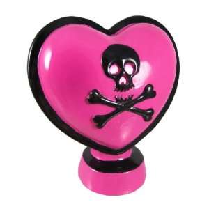  Hot Pink / Black Skull & Crossbones Heart Piggy Bank