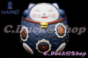 LLADRO Maneki Neko II (Blue) Porcelain Figurines #8529  