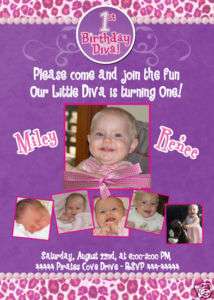 1ST FIRST BIRTHDAY DIVA GIRLS BIRTHDAY PARTY INVITATION  