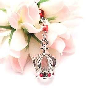  Red Solid Crown and Cross Cell Phone Charm Strap Rhine Stone 