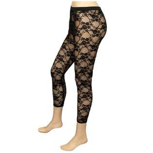 eVogues Apparel Jr Plus Size Floral Lace Sheer Capri Legging Black at 