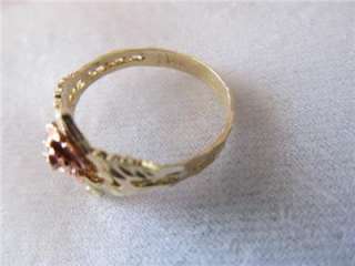 Vintage 14k Filigree Yellow & Rose Gold Pink Rose ,Heart & Crown Ring 