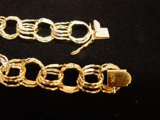10K Yellow Gold 7.25 Triple Link Charm Bracelet 11.25g  