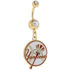 Body Candy MLB New York Yankees Double Crystalline Gem Gold Belly Ring