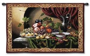 TUSCAN FEAST GRAPES & WINE ART TAPESTRY WALL HANGING  
