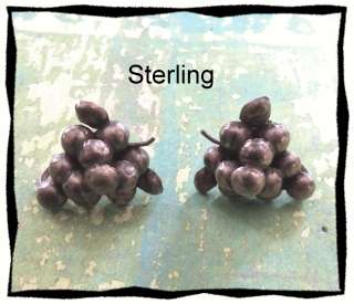 Vintage Sterling Silver Grape Design Screw Back Earring  