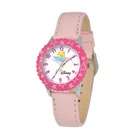 VistaBella Womens CZ Pink Bezel Dial Leather Strap Bangle Watch