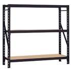   black textured finish on these industrial shelves conceals dirt and