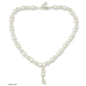  Pearl and quartz Y necklace, Ice Goddess Jewelry