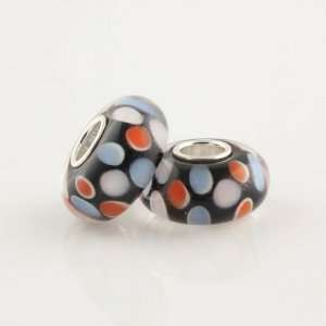  Black with Multi Color Pattern Murano Style Glass Bead 