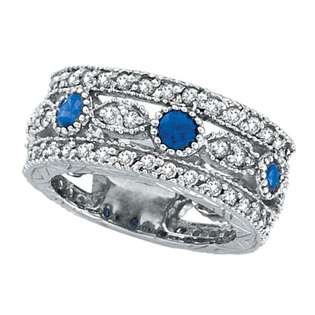Blue Sapphire and Diamond Eternity Venetian Ring 14k White Gold (2.14 
